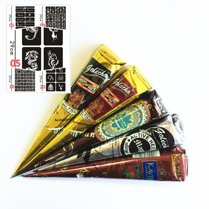 12 шишек хны индийская паста для татуировок черная коричневая красная белая полых