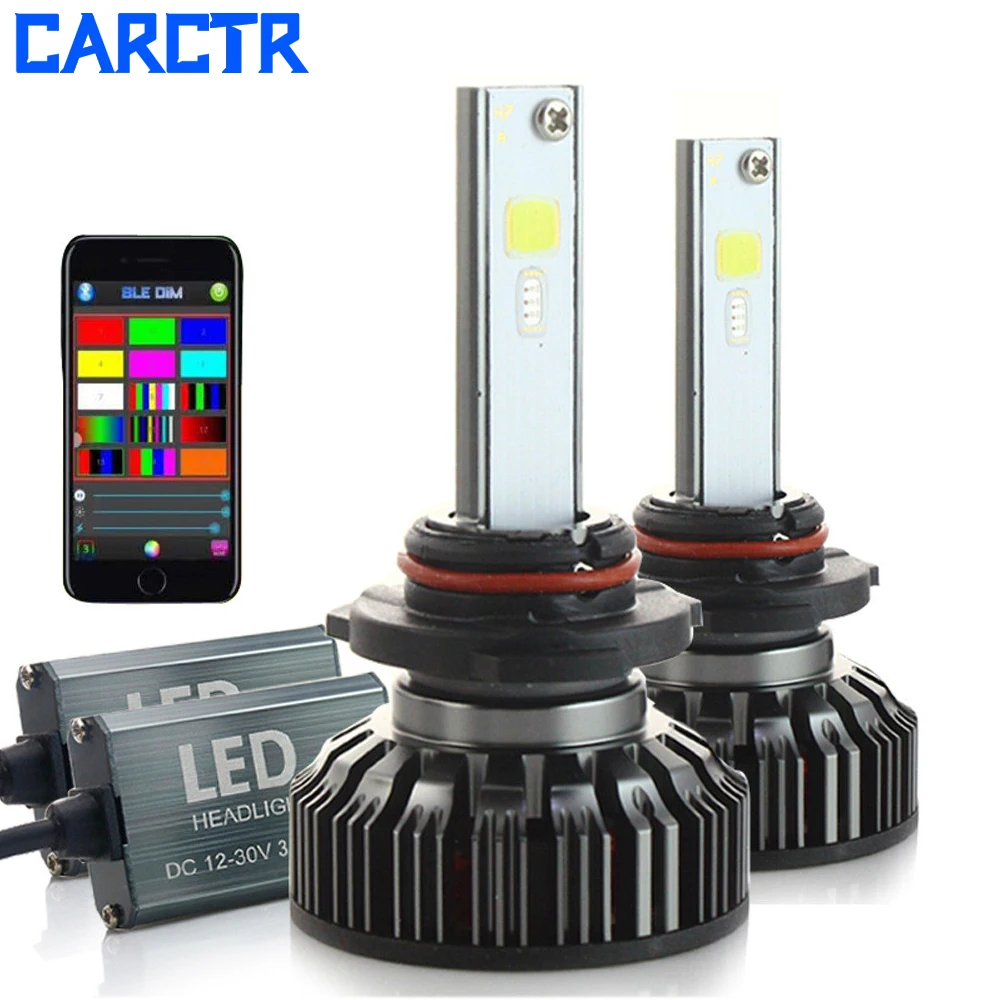 Из 2 предметов RGB Bluetooth App светодиодный фары для автомобиля H7 лампы H1/3/4/11/9/8 9004/5/6/7