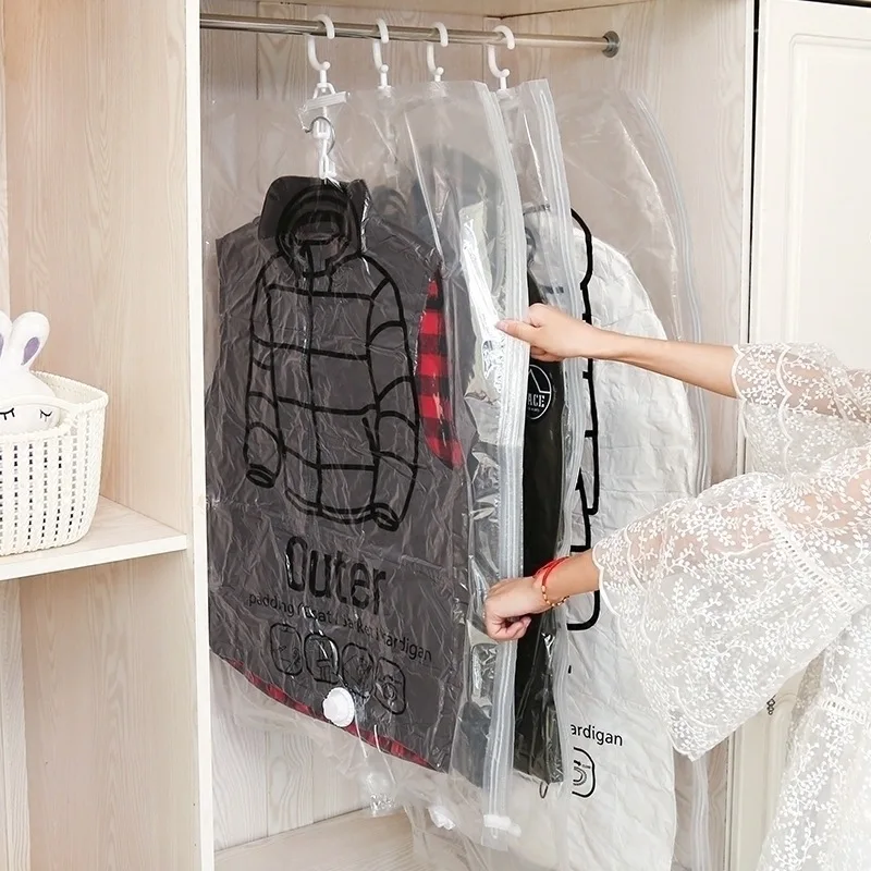 

Hanging clothes compression bag storage bag transparent large thick down jacket pumping vacuum bag for clothes sorting bag