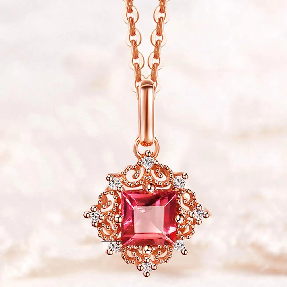 

VINTAGE CARVING SMALL RUBY GEMSTONES RED CRYSTAL PENDANT NECKLACES FOR WOMEN DIAMONDS ROSE GOLD COLOR CHOKER JEWELRY BIJOUX GIFT