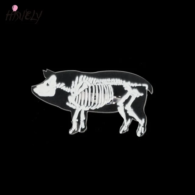Брошь в виде животного скелета пингвин свинья кролик кошка мышь Череп прозрачная