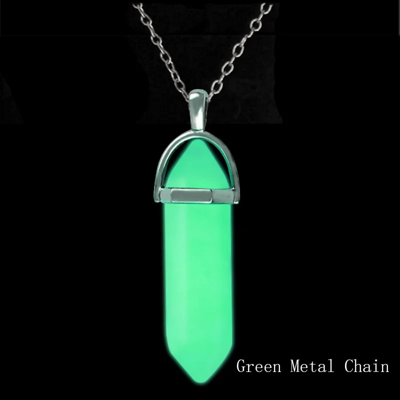 Chain Green Модное ожерелье с люминесцентным камнем, шестиугольная колонна, светящаяся подвеска с натуральным кристаллом, ожерелье для женщин, очаровательное ювелирное изделие - Окраска металла: Chain Green