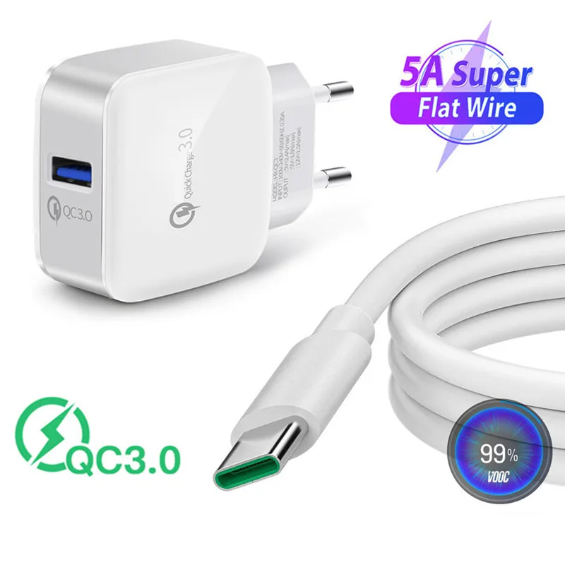 OPPO A53s A73 Reno3 Realme 6 Q2 X2 Fast Charger USB adapter 5A Super Flash VOOC Type C cable For Huawei P Smart Z 2021 Honor 20s