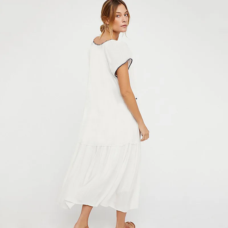 Хлопковая пляжная туника с вышивкой накидка для пляжа женский купальник парео