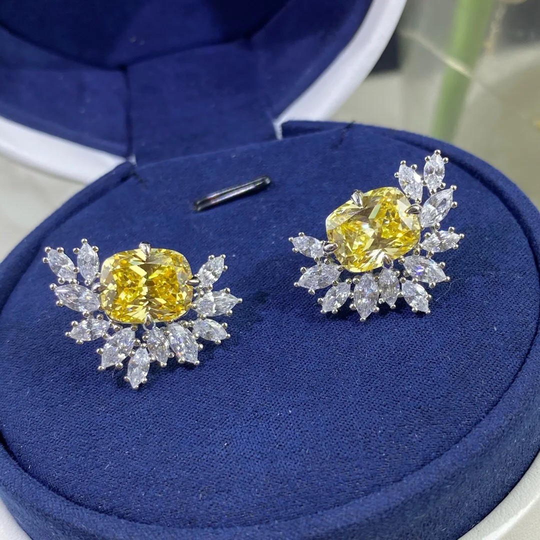

Luxury 100% 925 Sterling Silver Created Moissanite Citrine Gemstone Luxury Wedding Engagment Ear Studs Earrings Fine Jewelry