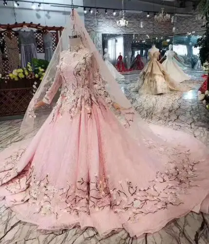 Color as picture Темно-зеленые мусульманские свадебные платья винтажные кружевные с длинным рукавом с высоким воротом без аппликация вуали со шлейфом Свадебное бальное платье для женщин - Цвет: Color as picture