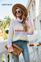 autumn new rainbow knitted pullover turtleneck sweater women pullovers 2021 winter womens vintage sweaters fashion