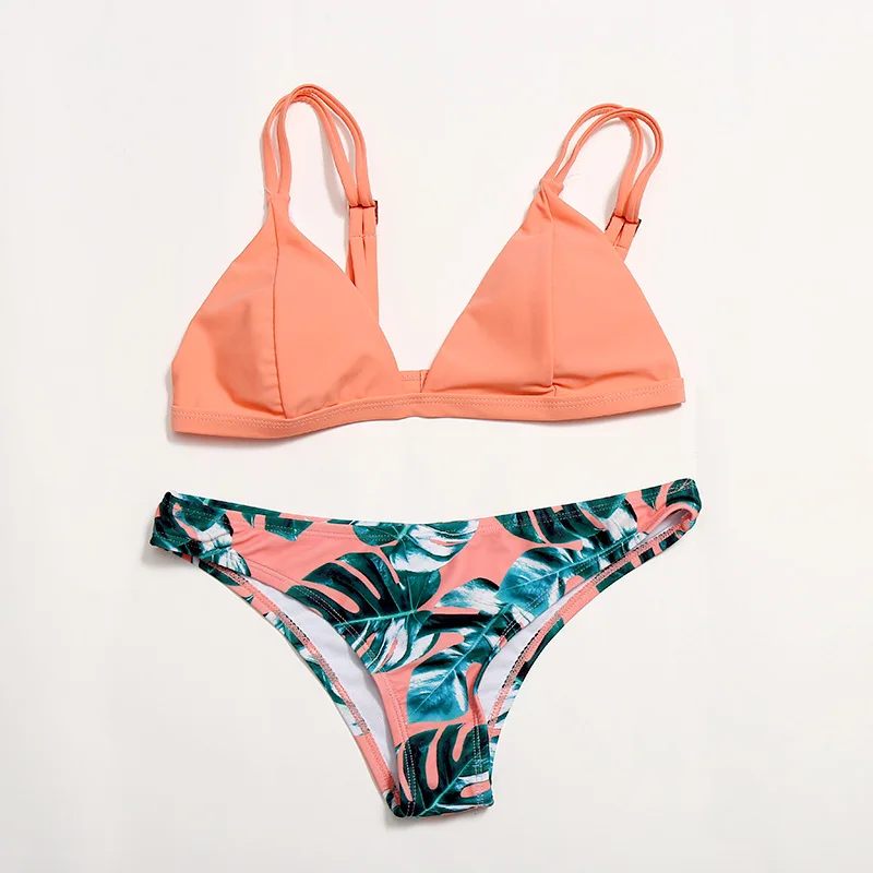 

DOMIRICA Women's Swimwear 2 Piece Set Beach Swimsuit Green Leaf Print Bikini Swimwear Youth Summer Bikini Set Bikini 2021