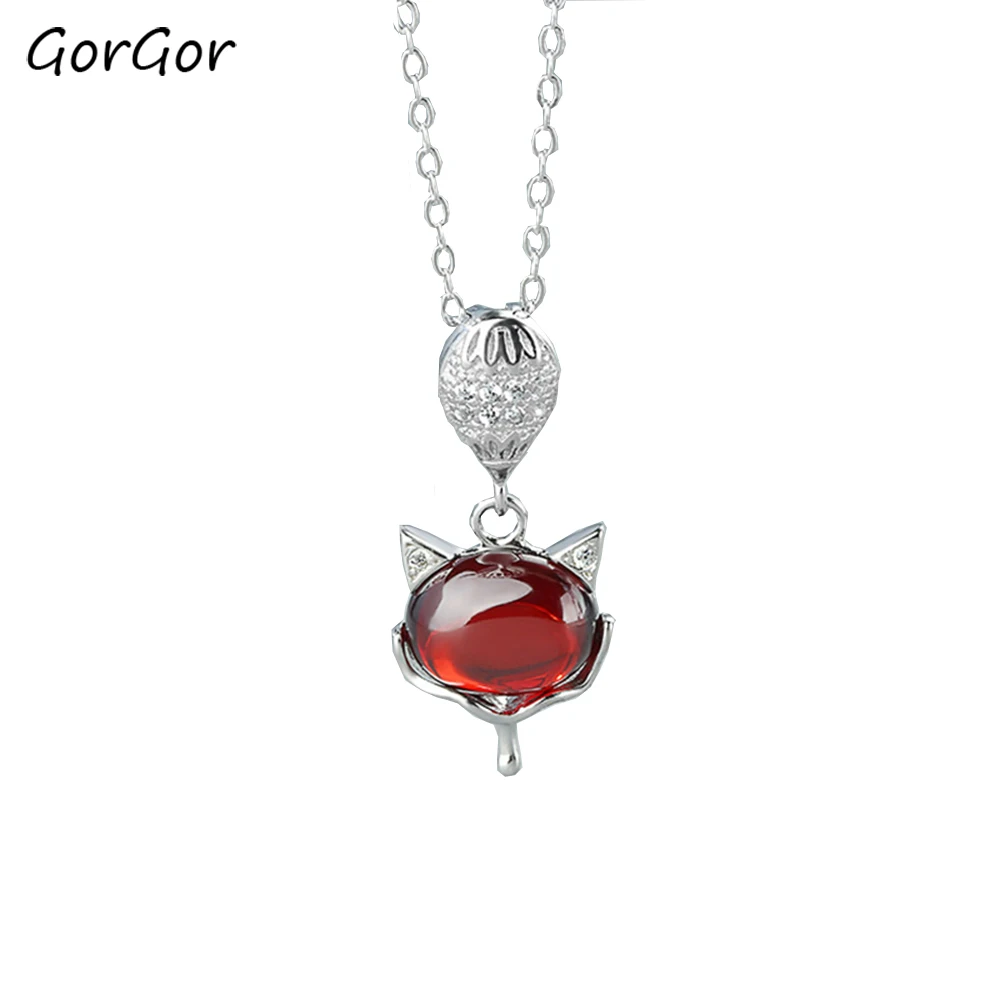 

GorGor Necklace Women 925 Sterling Pattern Little Fox Ruby Pendant Individuality Exquisite Birthday Gift Fashion Jewelry XL060