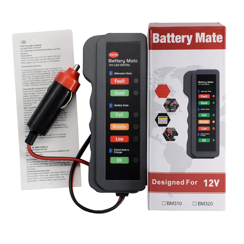 

Mini 12V Vehicle Motorcycle Cary Batterys Tester 6 LED Lights Display Auto Diagnostic Tol Alternator Check Scan Tools For Car