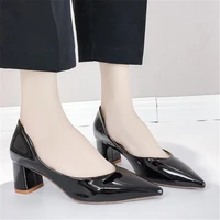 pumps women shoes women pu slip on 6cm thick high heels pointed toe classics fashion casual dress sexy party wedding shallow