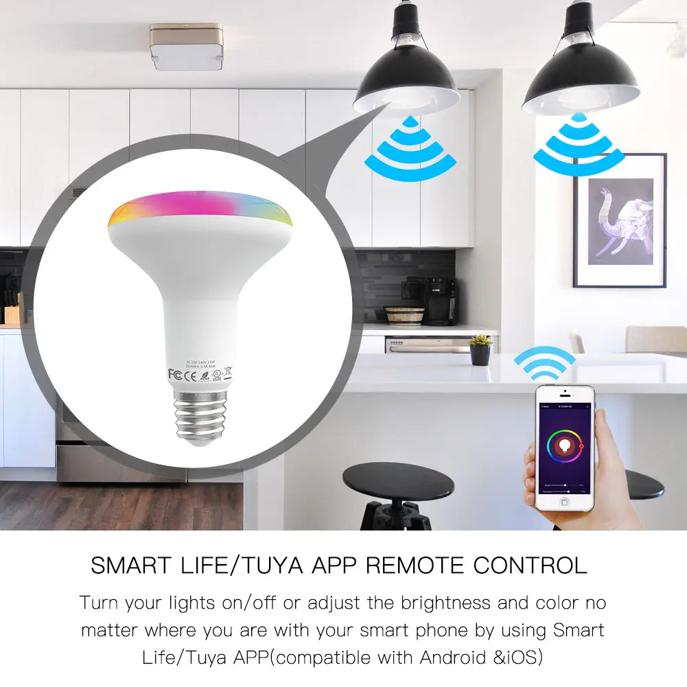 Умная светодиодсветильник лампа с Wi-Fi регулируемой яркостью 13 Вт RGB C W работает