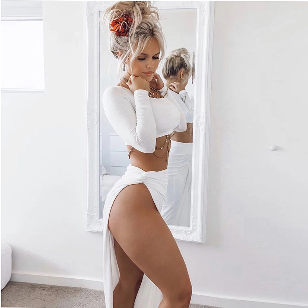 HUAN BEAUTY, новинка, женская сексуальная двухсекционная юбка с длинным рукавом, раздвинутая, для женщин, облегающая, для ягодиц, вечерние, юбка, осень, размер плюс, HBD854