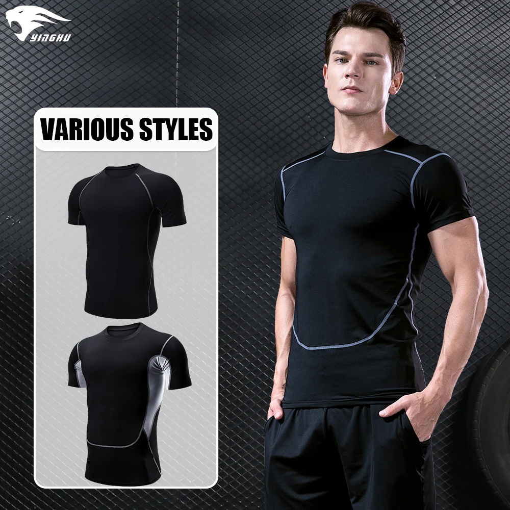 YINGHU мужские спортивные футболки для бега фитнеса компрессионные баскетбольные