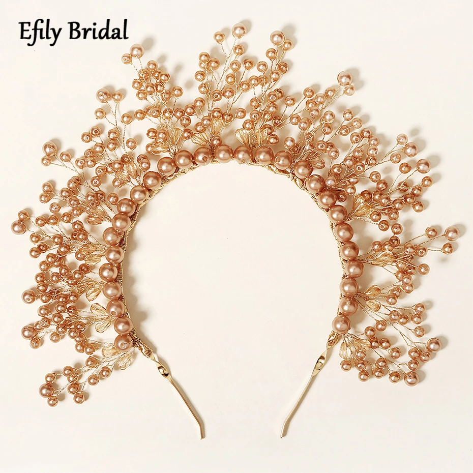 

Efily Pearl Crystal Headband Bridal Crown Wedding Hair Accessories for Women Princess Tiara Bride Headpiece Prom Bridesmaid Gift