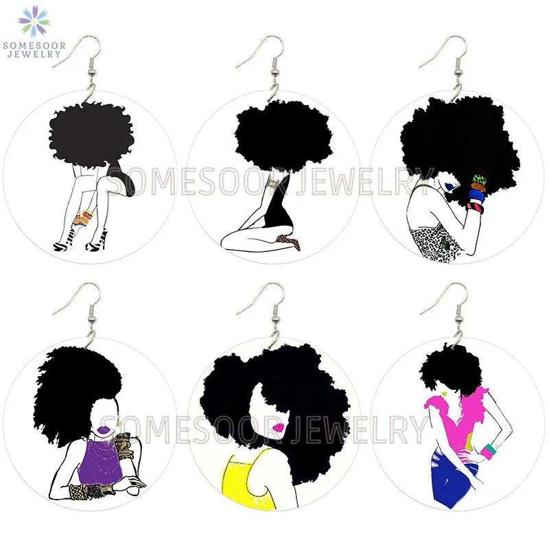 SOMESOOR модные черные девушки прикосновения волос Искусство деревянные висячие