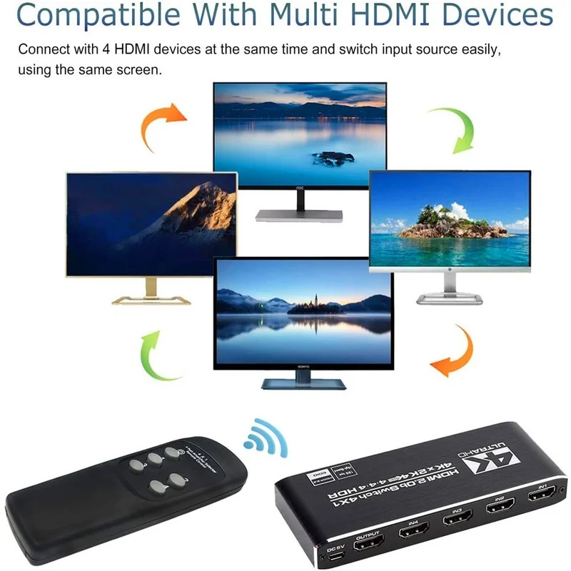 Switch 5 Port HDMI-compati IR Remote Control Switcherble 4 In 1 Out Switcher 4x1 Selector Support 4K@30Hz Ultra HD 3D | Безопасность и