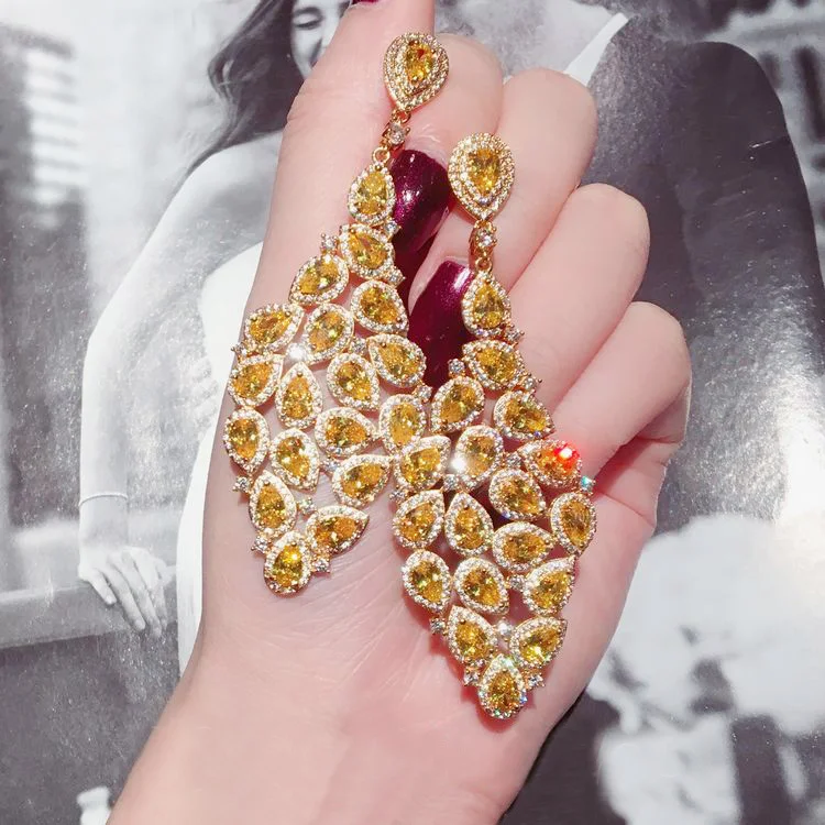 Модные блестящие серьги vogue в стиле барокко ромбовидные жёлтые фианитовые