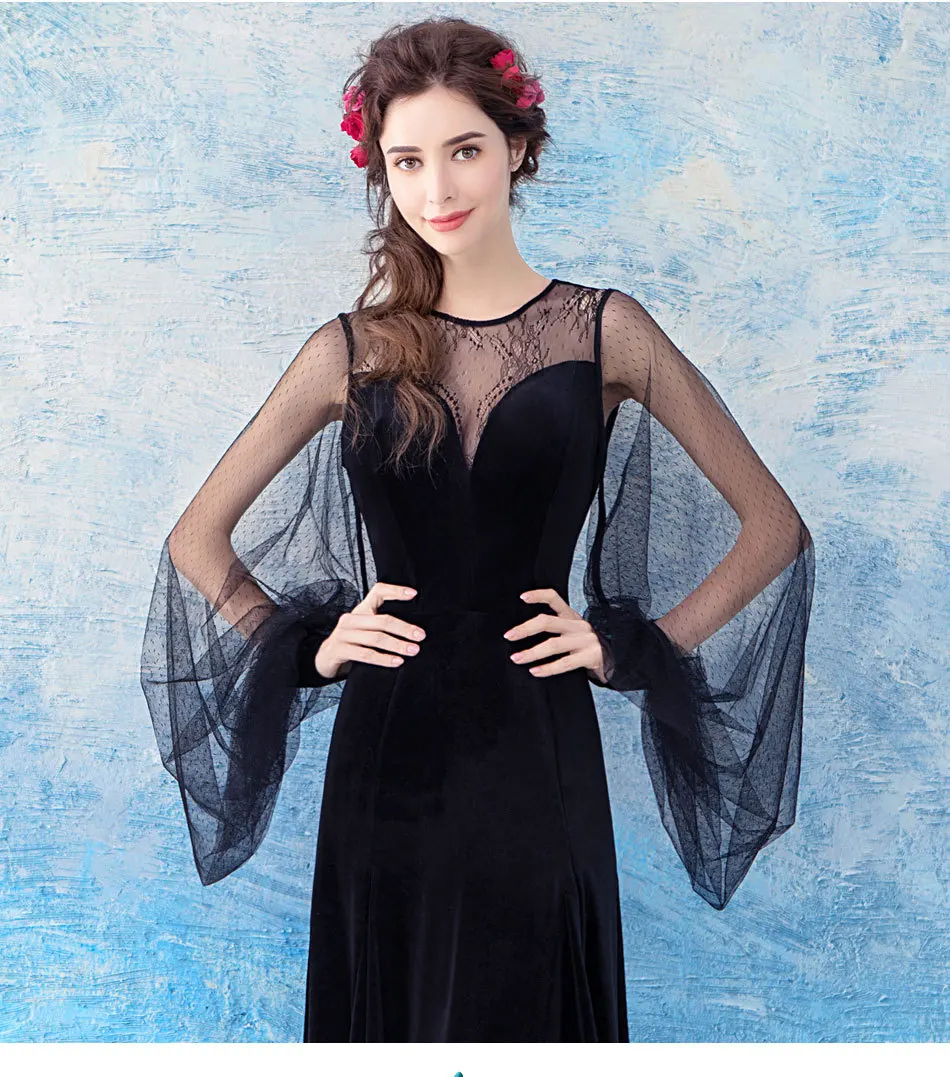

2021 Lantern Sleeve Wedding Dress Waist Fishtail Zipper Black Wedding Dress