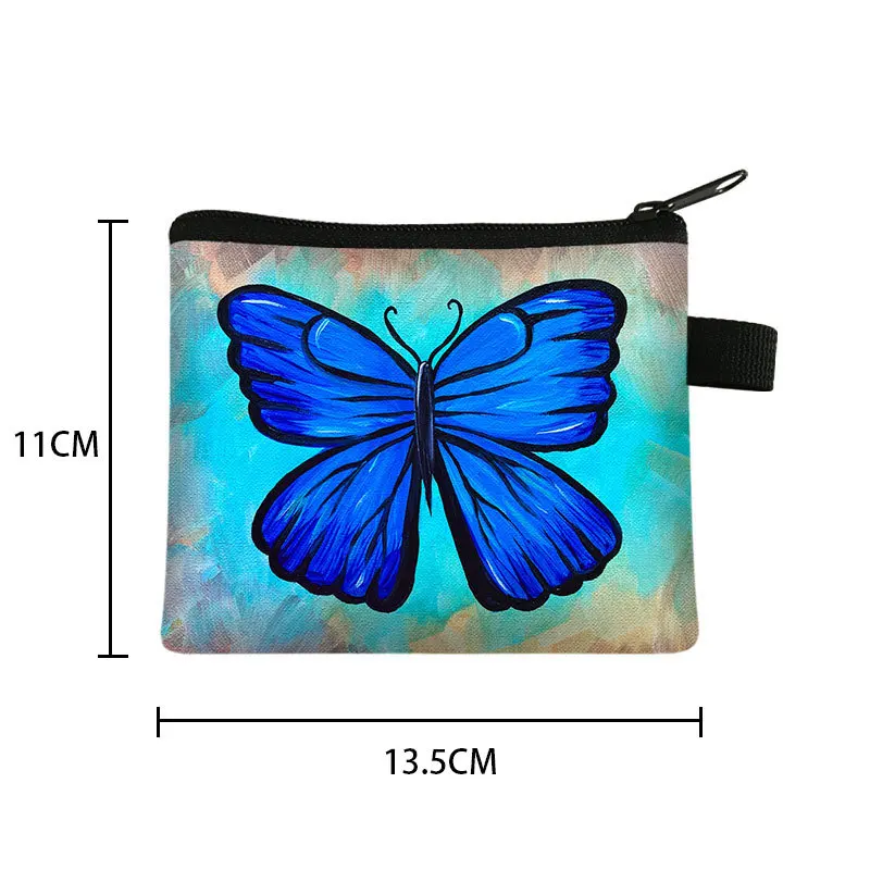 Girls Mini Coin Bag Small Fresh Blue Butterfly Printed Coin Purse Portable Zipper Wallet Money Bags Earphone Pouch Kids Gifts images - 6