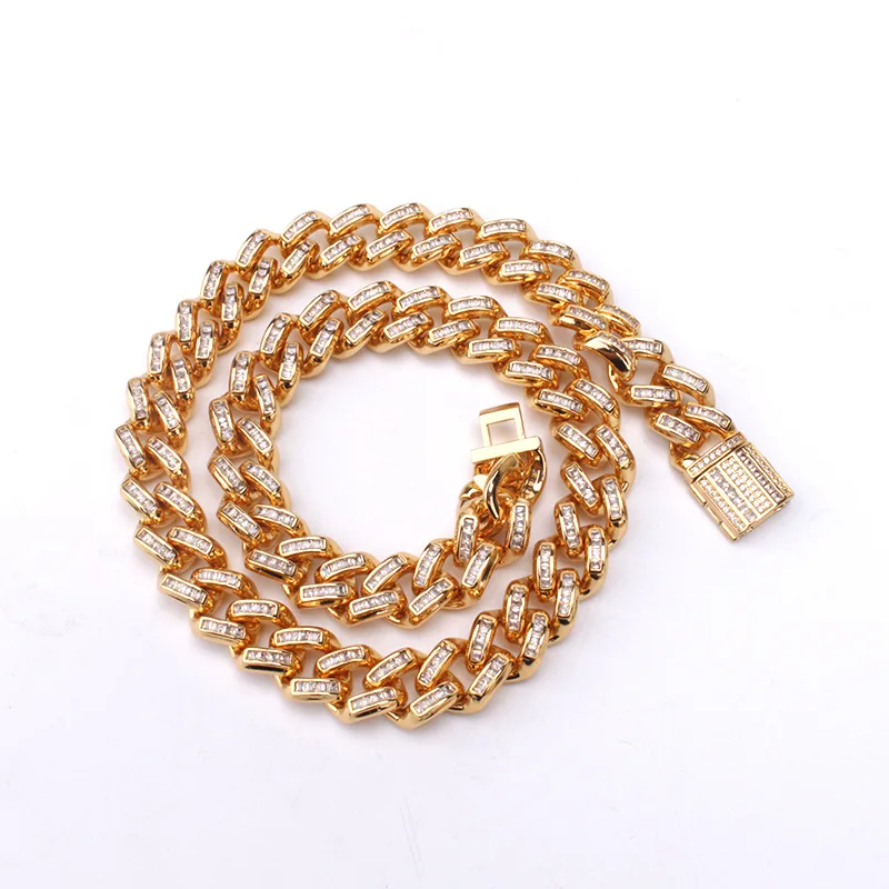 Цепочка-браслет Мужская 14 мм с фианитами цепочка кубинским звеном Майами |
