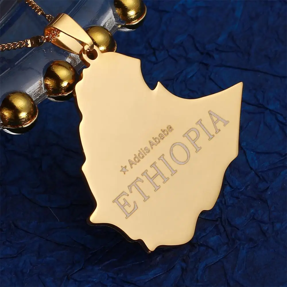 Модная карта из нержавеющей стали ожерелье с подвеской эфиопской золотого цвета