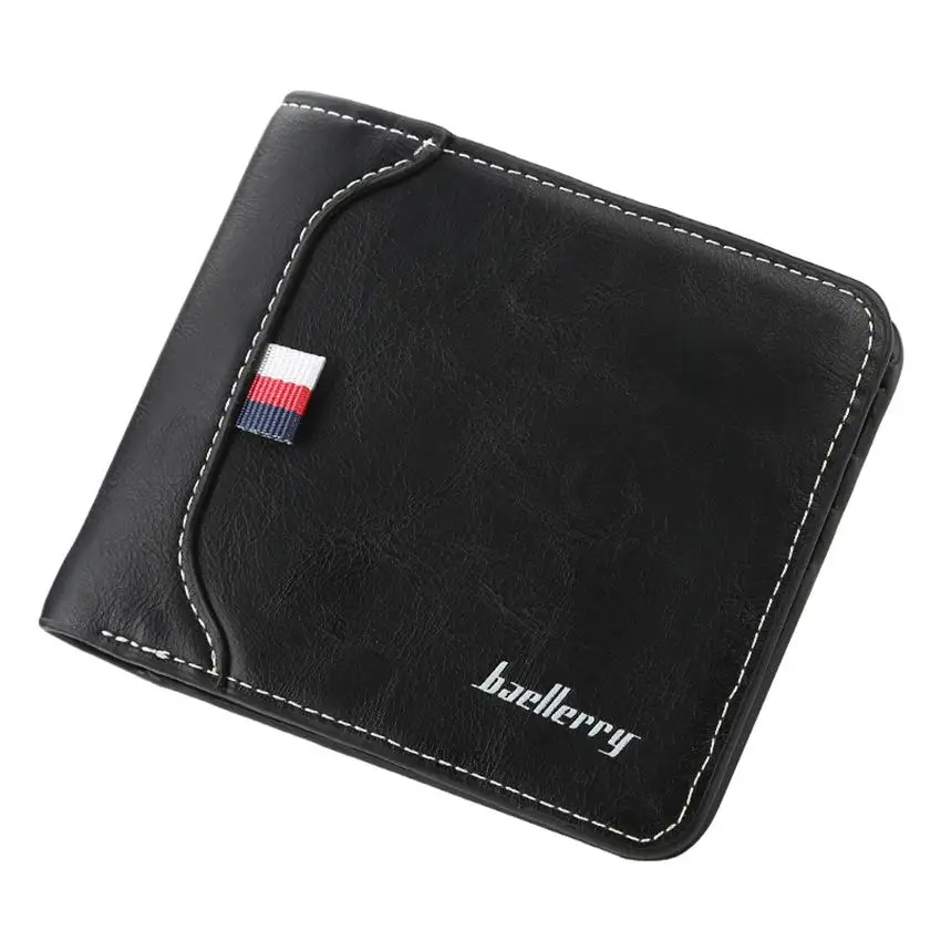 Black Высокое качество Модный мужской короткий кошелек корейский стиль три складные кошельки на молнии портмоне держатель для карт Hombre - Цвет: Black