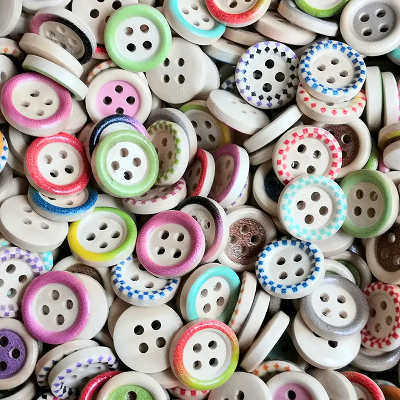 

50PCs Wooden Sewing Buttons Scrapbooking Round Colorful Mixed 4 Holes 15mm Dia. Costura Botones Decorate bottoni botoes B20529