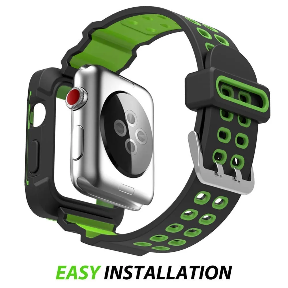 Силиконовый чехол 2 в 1 для Apple Watch 5 4 44 мм 40 Защитный дышащий спортивный браслет iwatch