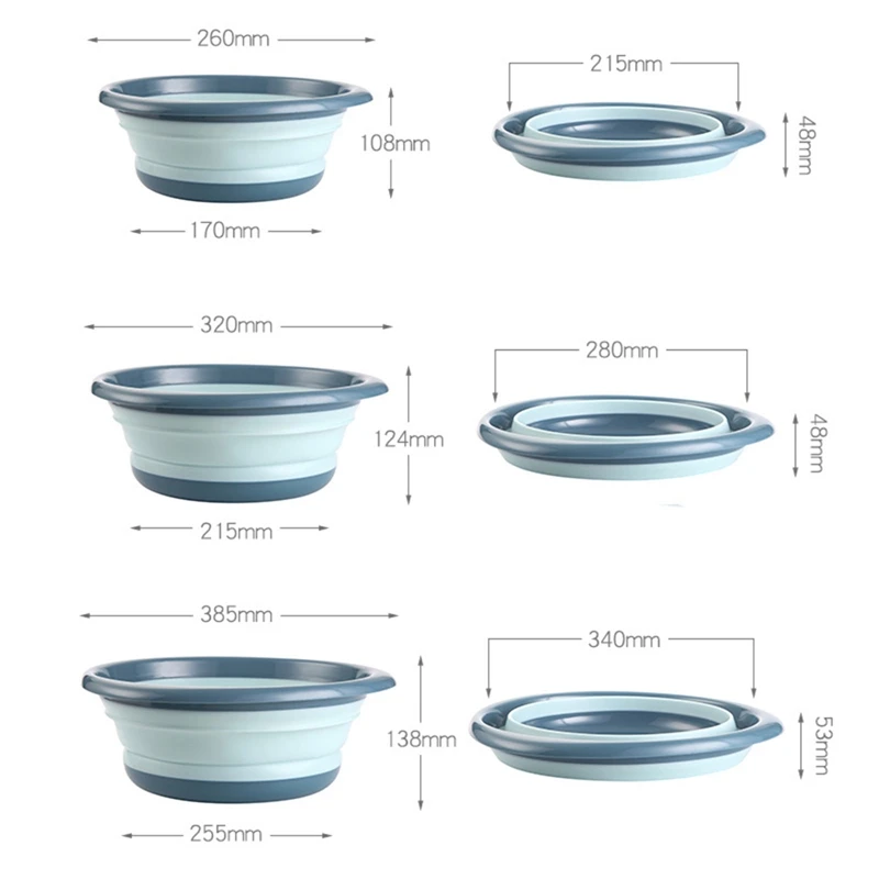 

Folding Kitchen Round Washing Bowl Pot Outdoor Portable Plastic Water Storage Basin for Travel Camping Water Organizer Storager