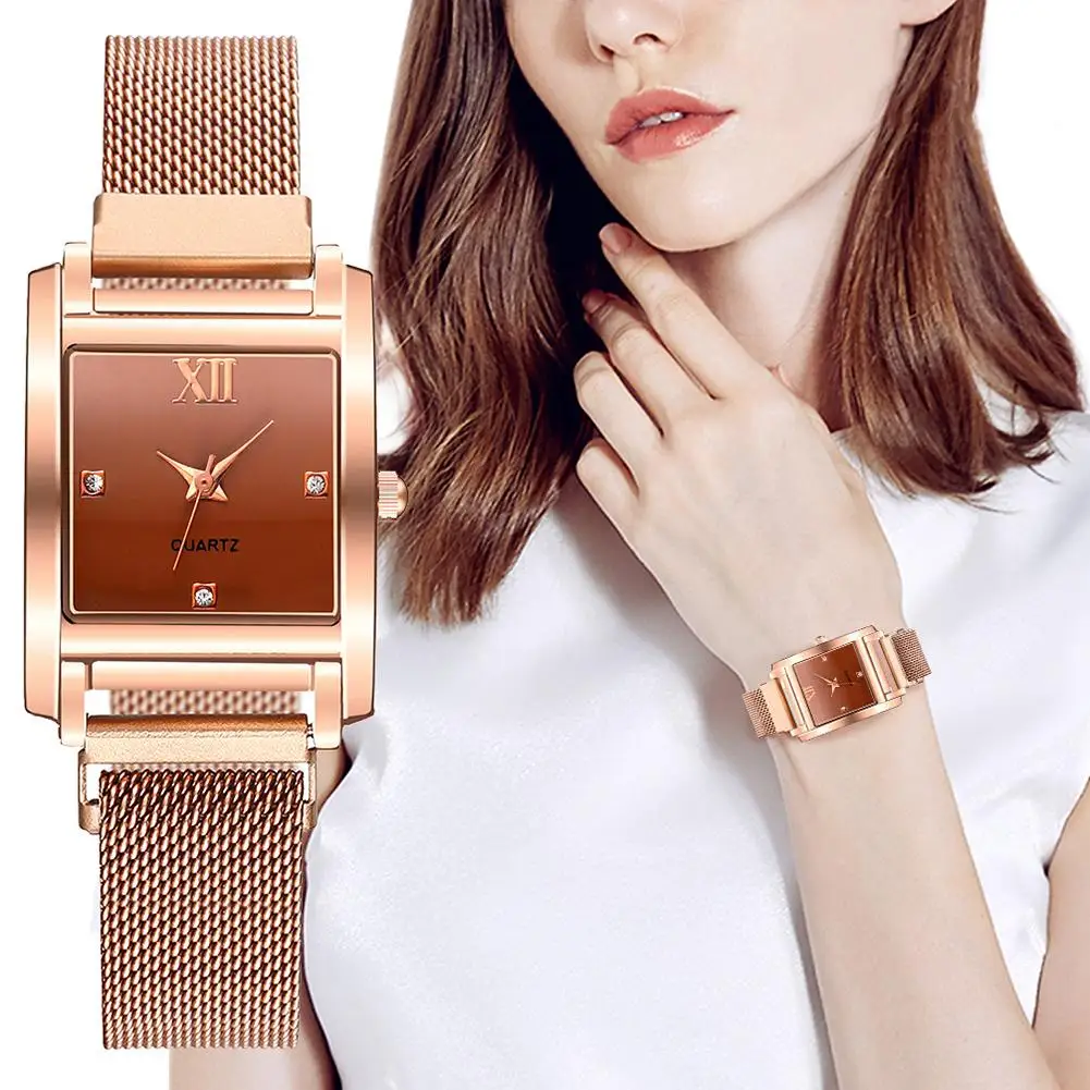 

New Women's Watches Fashion Rhinestone Square Magnetic Wrist Watch Luxury Ladies Bracelet Reloj Mujer Clock Relogio Feminino