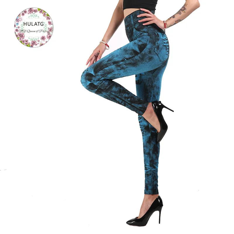 Синие сексуальные женские леггинсы 2020 с рисунком из искусственной кожи