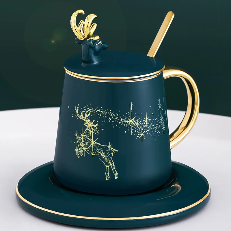 

Nordic mug ins ceramic cup with cover spoon personality creative trend couple light luxury coffee cup dish set