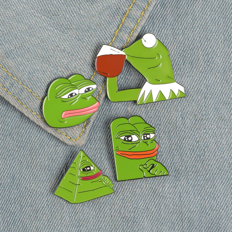 Лягушка Pepe Sad Think Drink Fun Animal джинсовые броши для одежды для женщин эмалированные значки на заказ ювелирные изделия подарки для мужчин