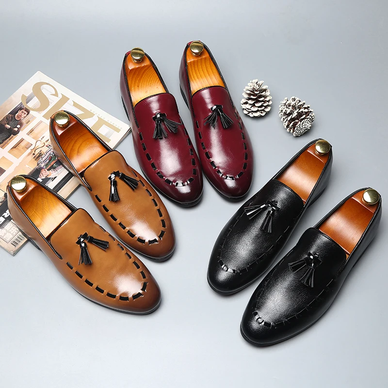 

Men Formal Wedding Party Shoes Loafers Man Tassel Designer Leather Shoes Gentleman Fashion Handmade Leather Shoes A53-82
