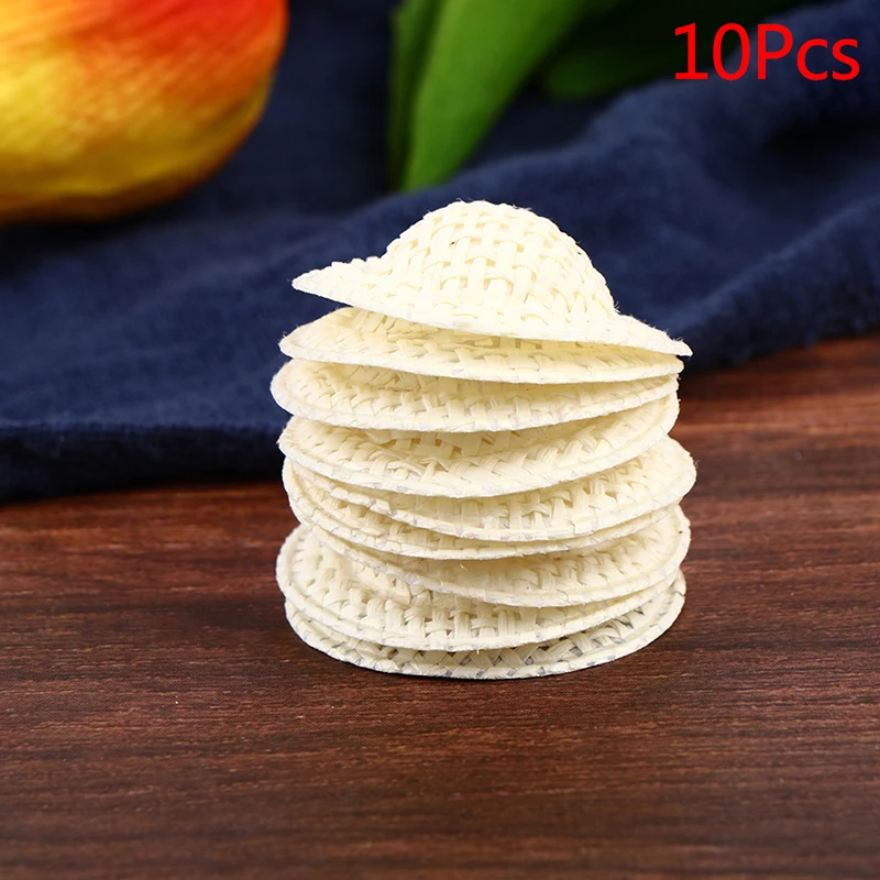 

10Pcs Dollhouse Miniature Straw Mini Doll Hat Doll House Ornament Hand Weaved