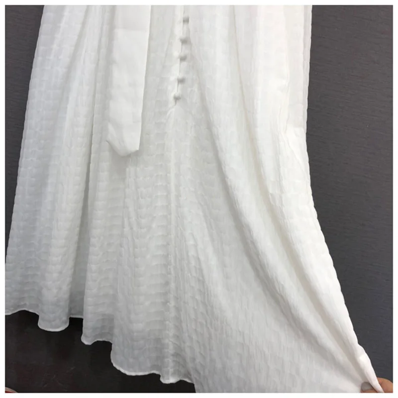 Женское Хлопковое платье макси на пуговицах Длинное Элегантное белое с V