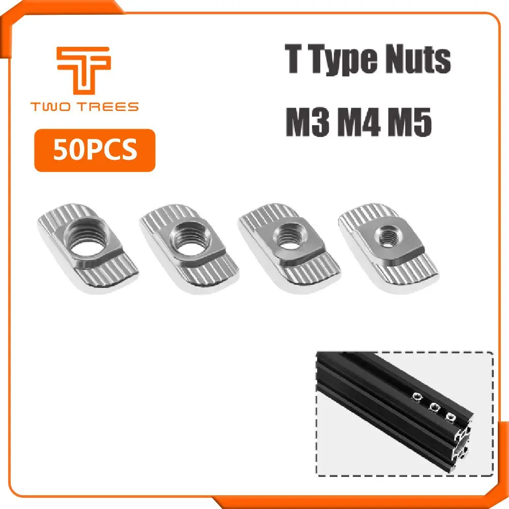 

50Pcs/Lot Two Trees 3D Printer Parts M3/M4/M5 Carbon Steel T Type Nuts Fastener Aluminum Connector For 2020 Industrial Profile