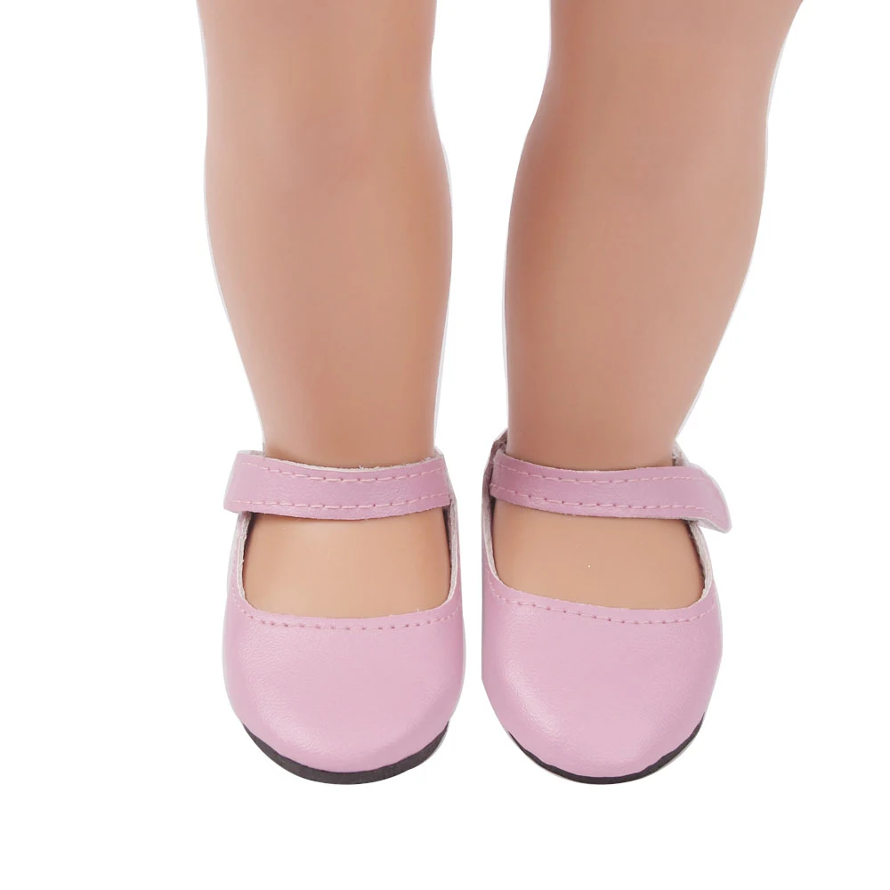 

18 Inch American Doll Girls Simple Pink Princess Dress Shoes PU Newborn Baby Toys Accessories Fit 40-43 Cm Boy Dolls Gift s64