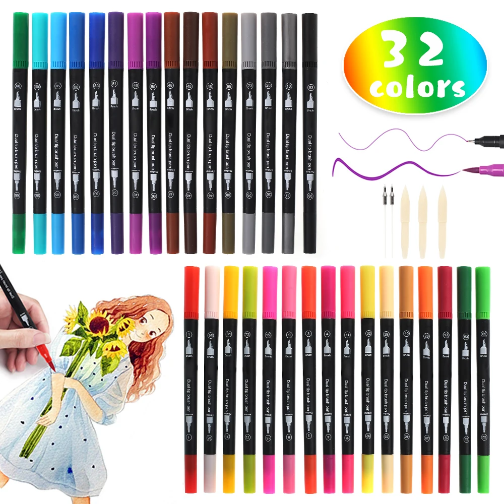 

32 Color Doodle Marker Pen double-tip Permanent Writing Rock Painting Photo Album Scrapbook Glass Wood Canvas Card Art Marker