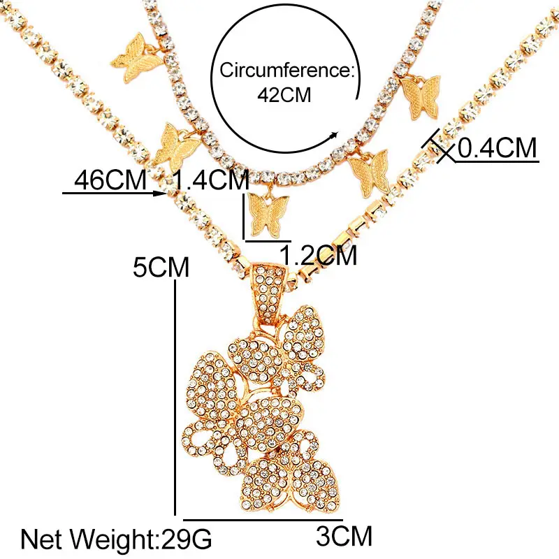 

Flatfoosie Trendy Multilayer Butterfly Crystal Choker Necklace Women Bling Rhinestone Butterfly Pendant Necklace Party Jewelry