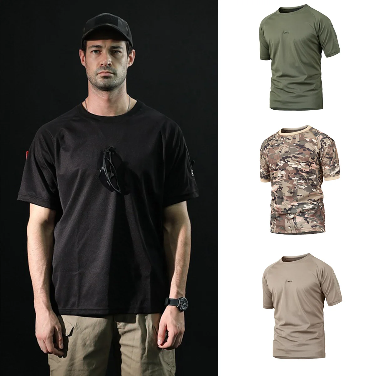 Тактическая футболка Новинка лета 2019 в стиле милитари для охоты быстросохнущая
