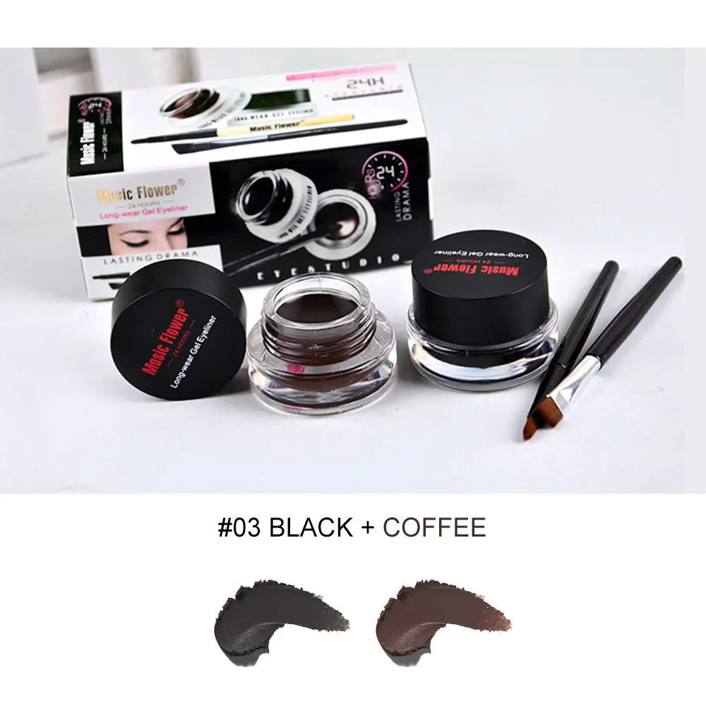 Black and Coffee Коричневый+ черный 2 в 1 Подводка для глаз гелевая водостойкая макияж густая гладкая подводка для глаз крем стойкий с 2 кистями для макияжа для женщин - Цвет: Black and Coffee