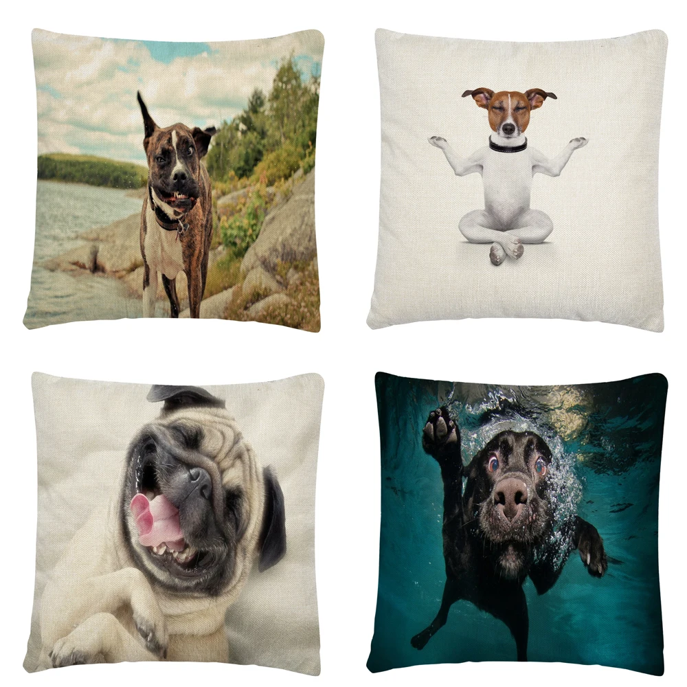 

Cute puppy dressing pattern/sunglasses Linen Cushion Cover Pillow Case for Home Sofa Car Decor Pillowcase 45X45cm