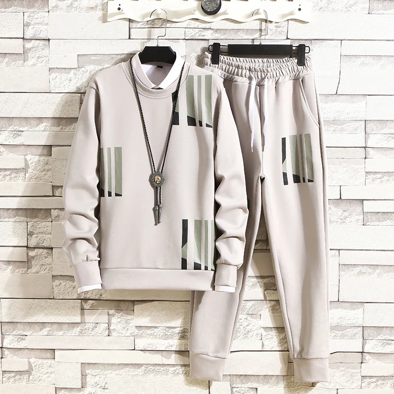 Мужской Хлопковый спортивный костюм пуловер с капюшоном и штаны из двух