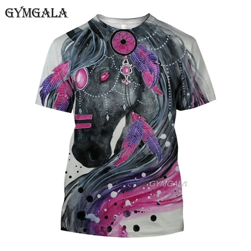 

Summer New O-neck Wearing a flower headband Horse T-shirt 3d Fashion T Shirt animal clothes Men Women Large size Tshirt dropship