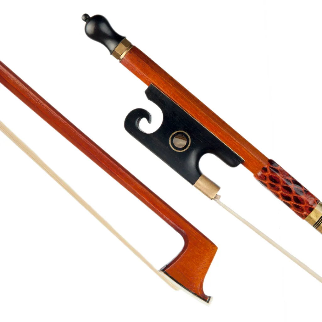 Master 4/4 Pernambuco Violin Bow W/ Snake Skin Grip Black Ox Horn Frog White Horsehair Straight Bow enlarge