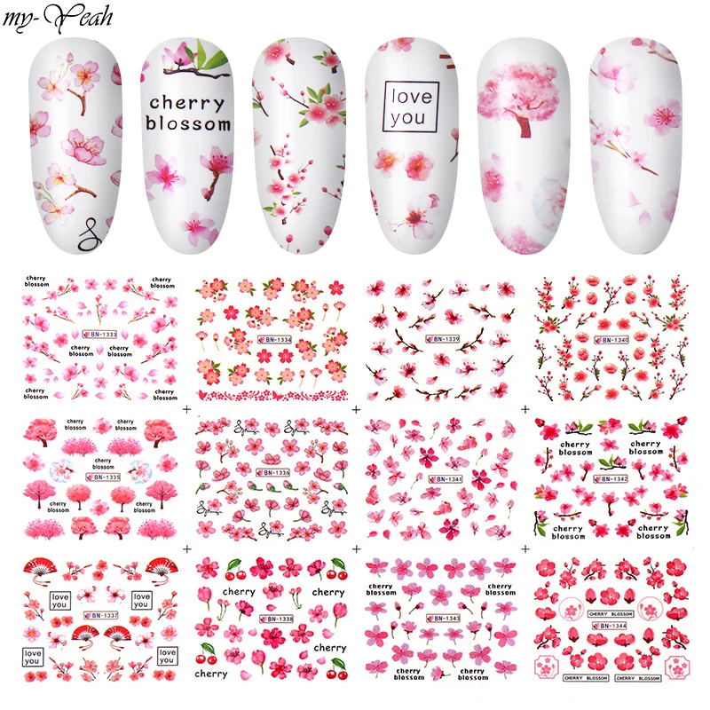 Дизайн ногтей цветы Вишневый узор переводная наклейка Романтика сладкий дизайн