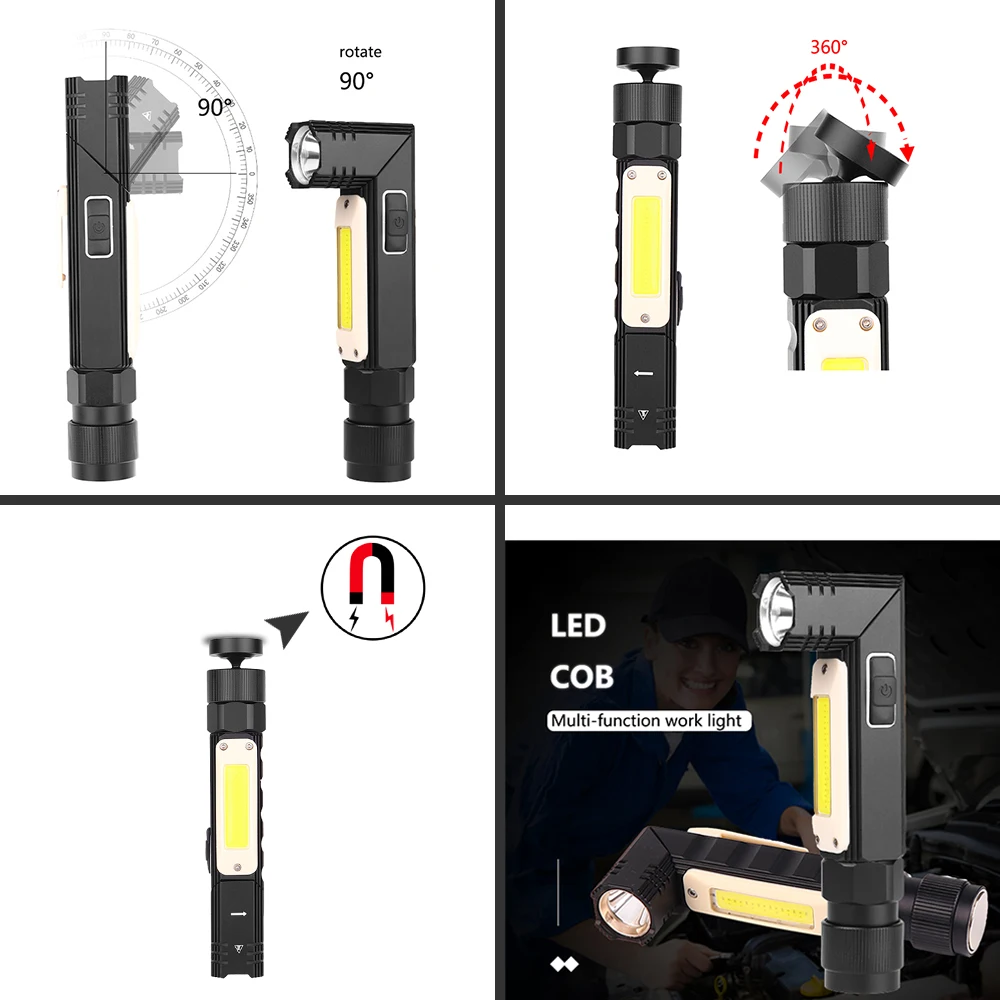Многофункциональный светодиодный светильник вспышка вращающийся COB рабочий USB