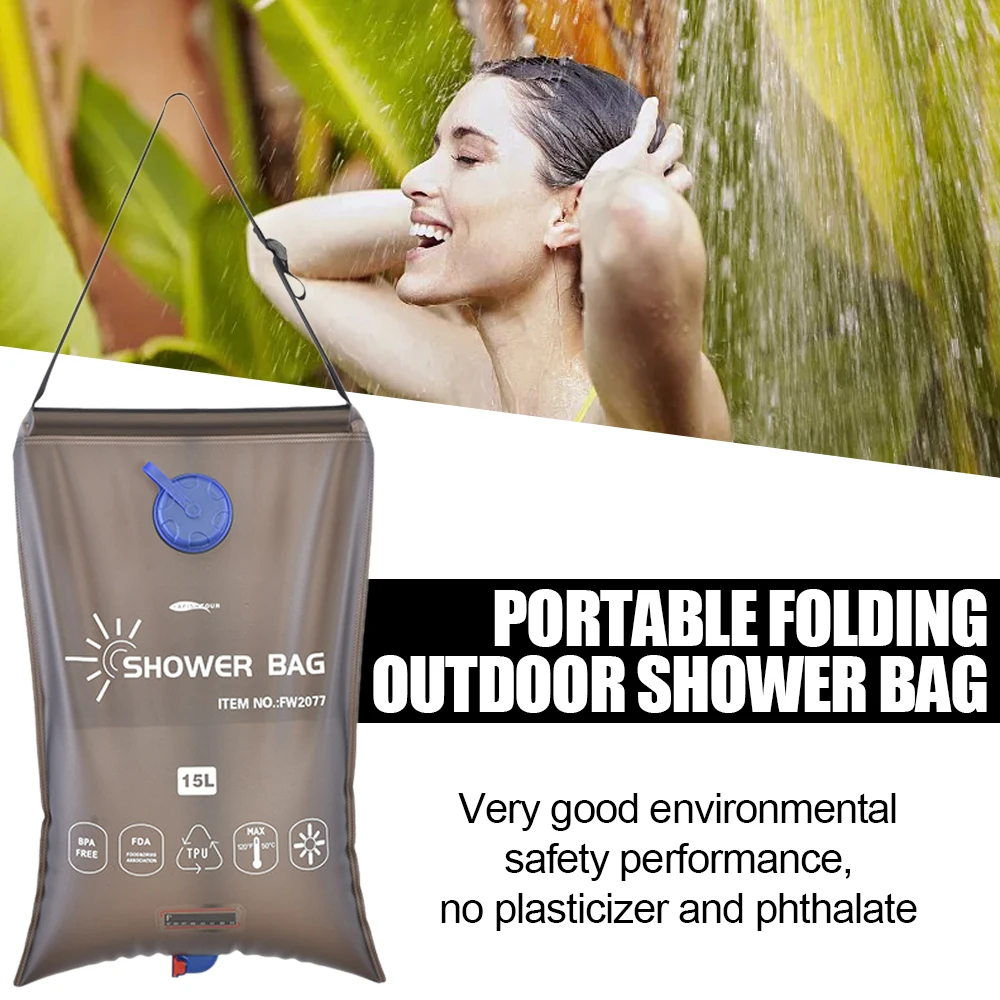 

Solar Shower Bag Set TPU Outdoor 15L Water Container with Detachable Hose Bath Head Folding Shower Bag for Camping Hiking